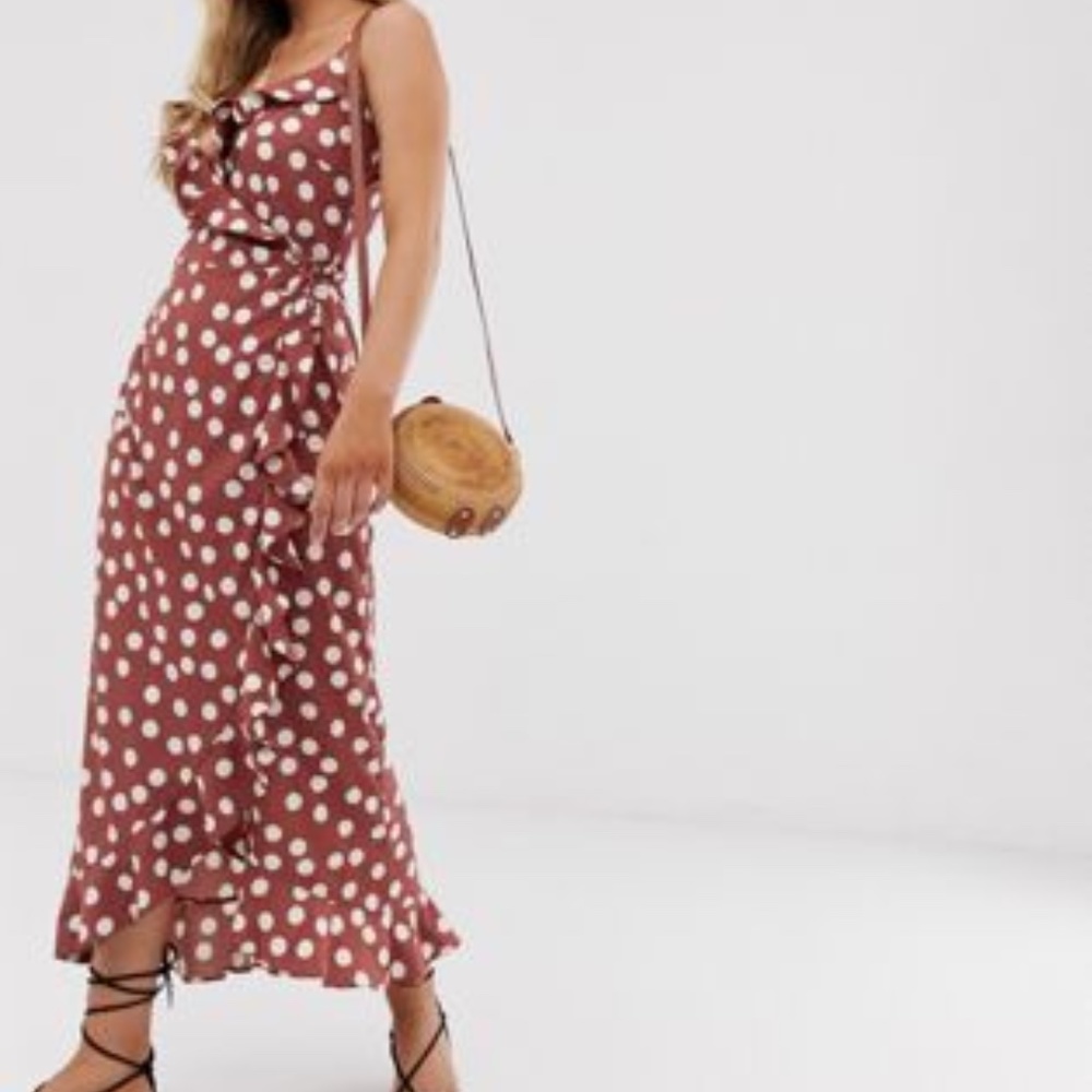 Vero Moda Polka Dot Wrap Front Midi Dress